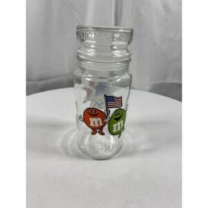1984 Los Angeles Olympics M&M's Glass Jar Mars Candy USA Flag Logo Vintage‎